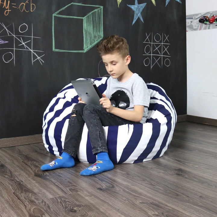 Fotoliu Bean Bag Depozitare Jucarii de Plus BLUE - L