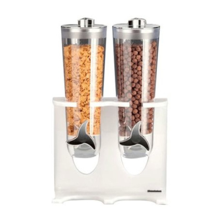 Dispenser pentru 2 tipuri fulgi de cereale cu suport acrilic 28x17x44cm alba
