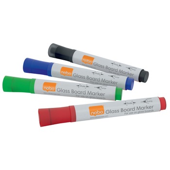 Marker NOBO pentru table si flipcharturi din sticla, asortate, 4 buc/set Marker NOBO pentru table si flipcharturi din sticla, asortate, 4 buc/set