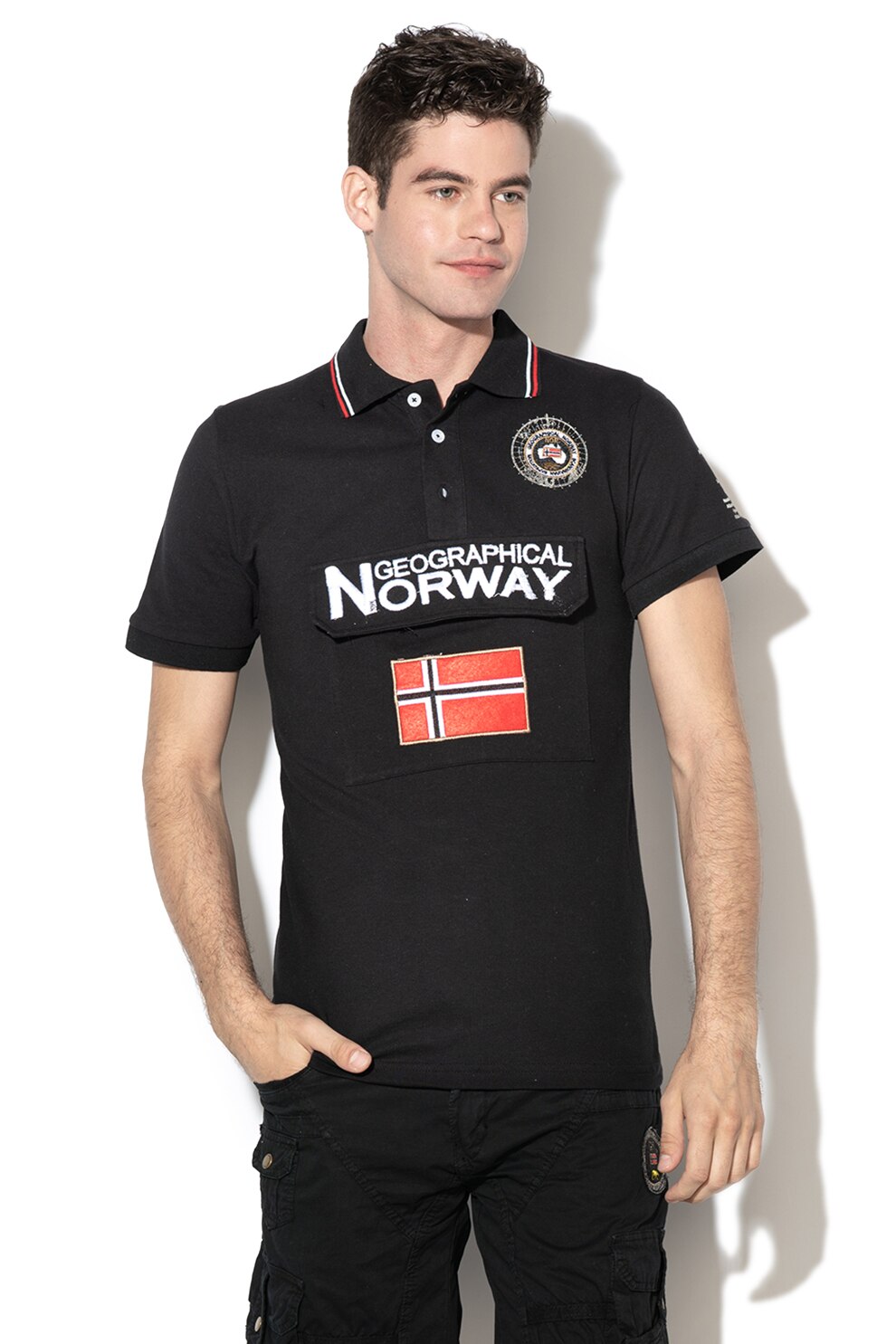 Geographical Norway, Tricou polo cu buzunar frontal cu clapa Kayfour, Negru