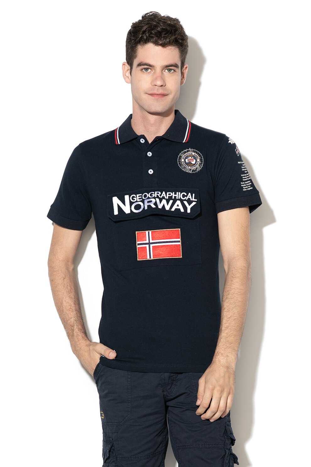 Geographical Norway, Tricou polo cu buzunar frontal cu clapa Kayfour, Albastru marin