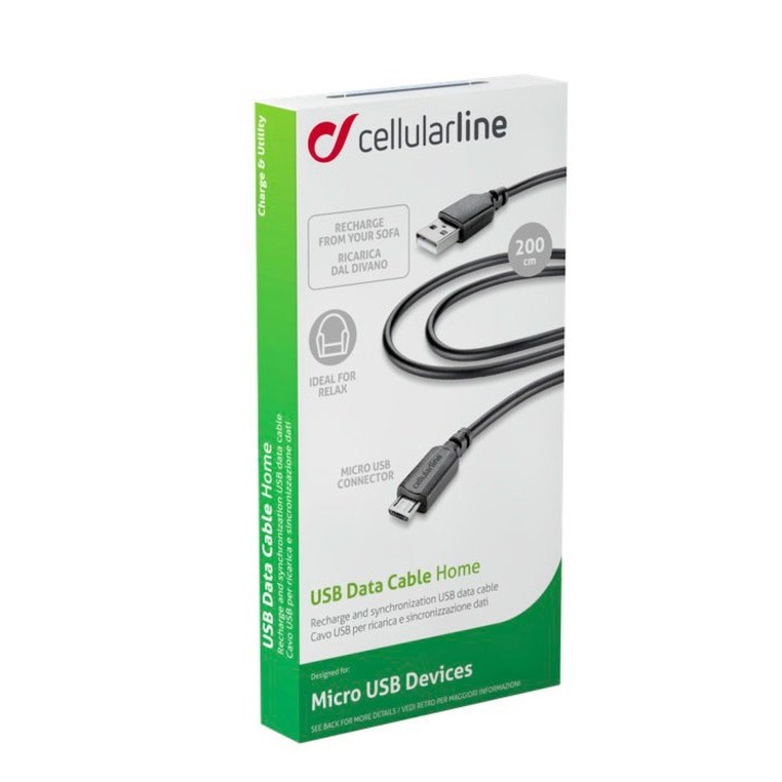 Кабел данни USB Cellular Line, micro USB, 2m, универсален