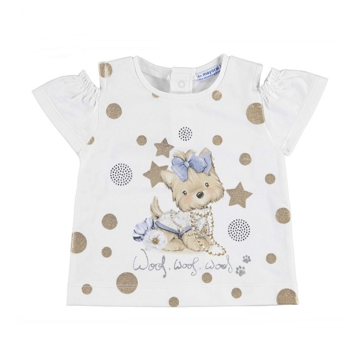 Tricou Mayoral cu maneca scurta si deschidere pe umeri pentru bebe fetita, Alb/Maro