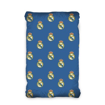 Cearceaf pat Real Madrid, 90x200cm, cu elastic, bumbac Cearceaf pat Real Madrid, 90x200cm, cu elastic, bumbac