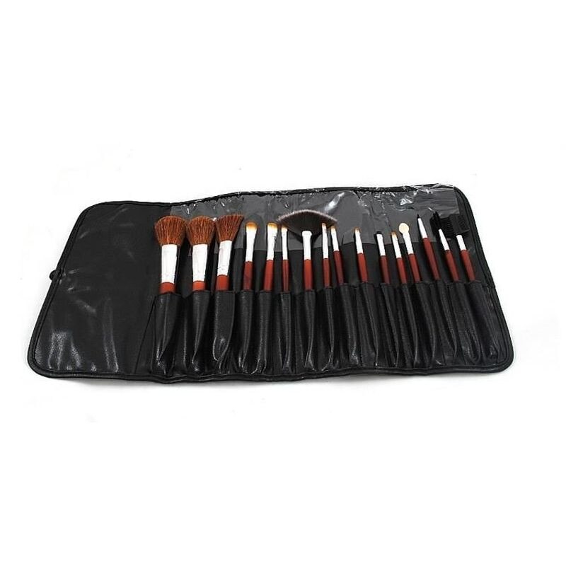 Set 16 pensule profesionale make-up, ProCart, par sintetic, husa piele ecologica