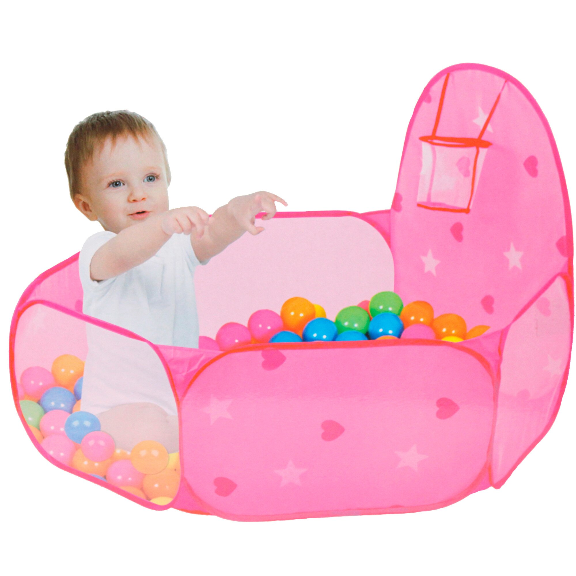 Tarc de joaca roz pentru copii Slam Dunk cu 50 de bile incluse, 120 cm x 100cm x 76cm