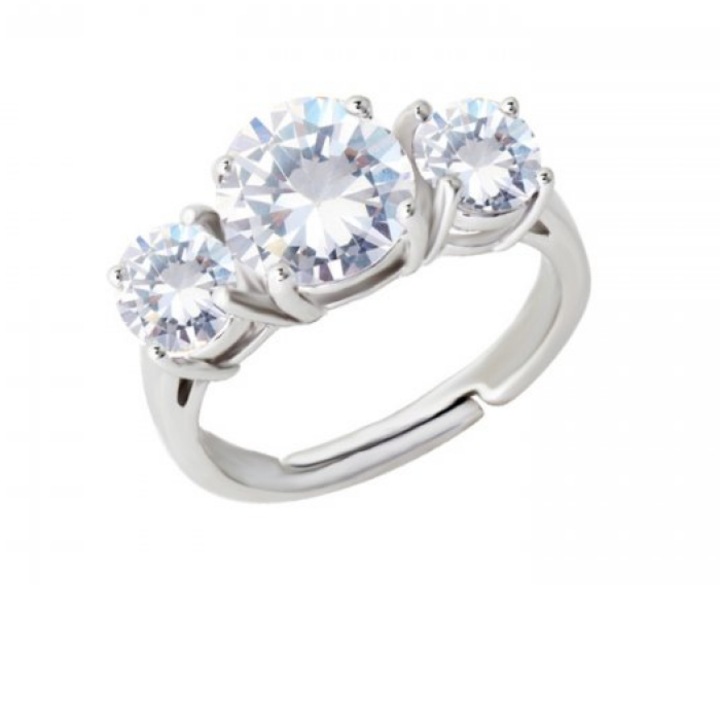 Ezüst gyűrű, tripla fehér kristályokkal