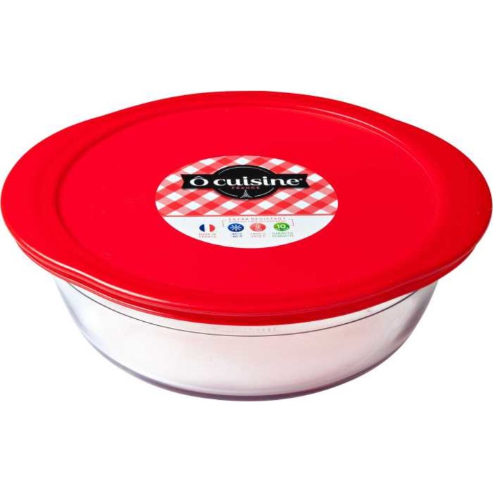 Ôcuisine 40480 hőálló tál műanyag fedővel 1,1 l, átlátszó