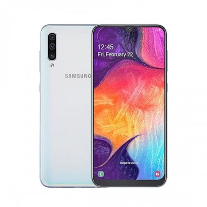 Комплект смартфон Samsung Galaxy A50 (2019) A505FN Dual , Бял + Подарък 3 бр стъклен протектор