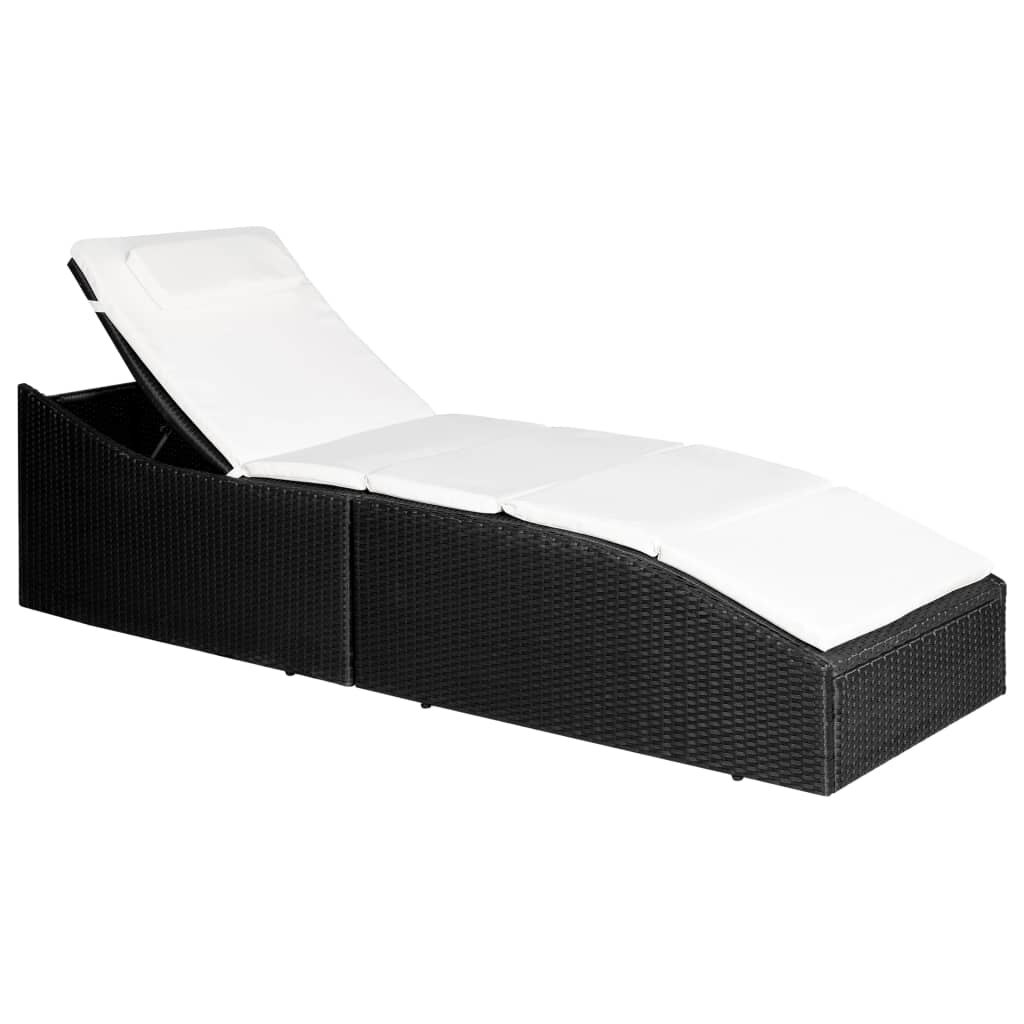 Sezlong cu perna, vidaXL, Poliratan, Negru, 192 x 62 x (48-95) cm