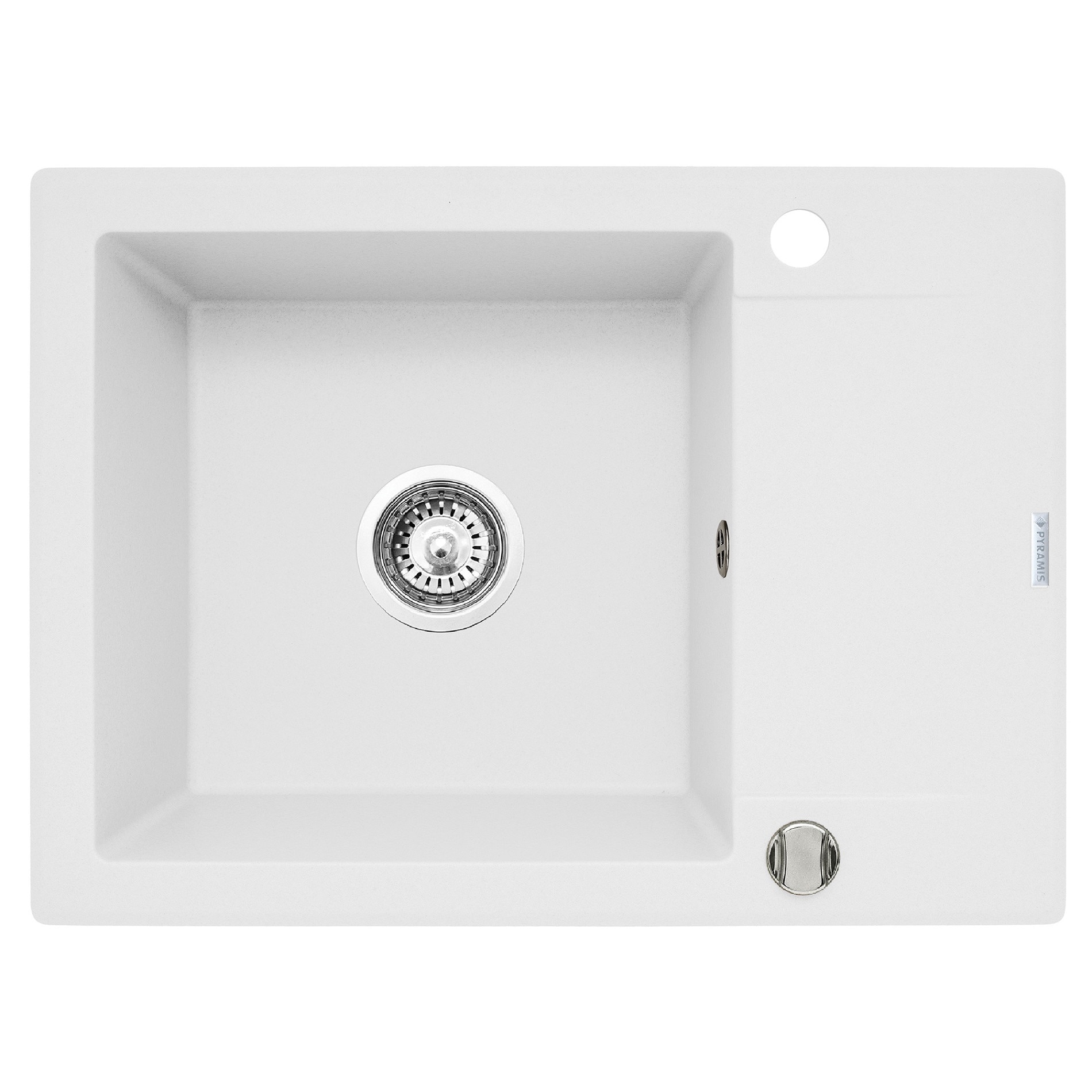 Chiuveta bucatarie Pyramis KORFU, 1 cuva si 1 picurator, 620x460mm, adancime 185mm, reversibila, Pyragranite alb