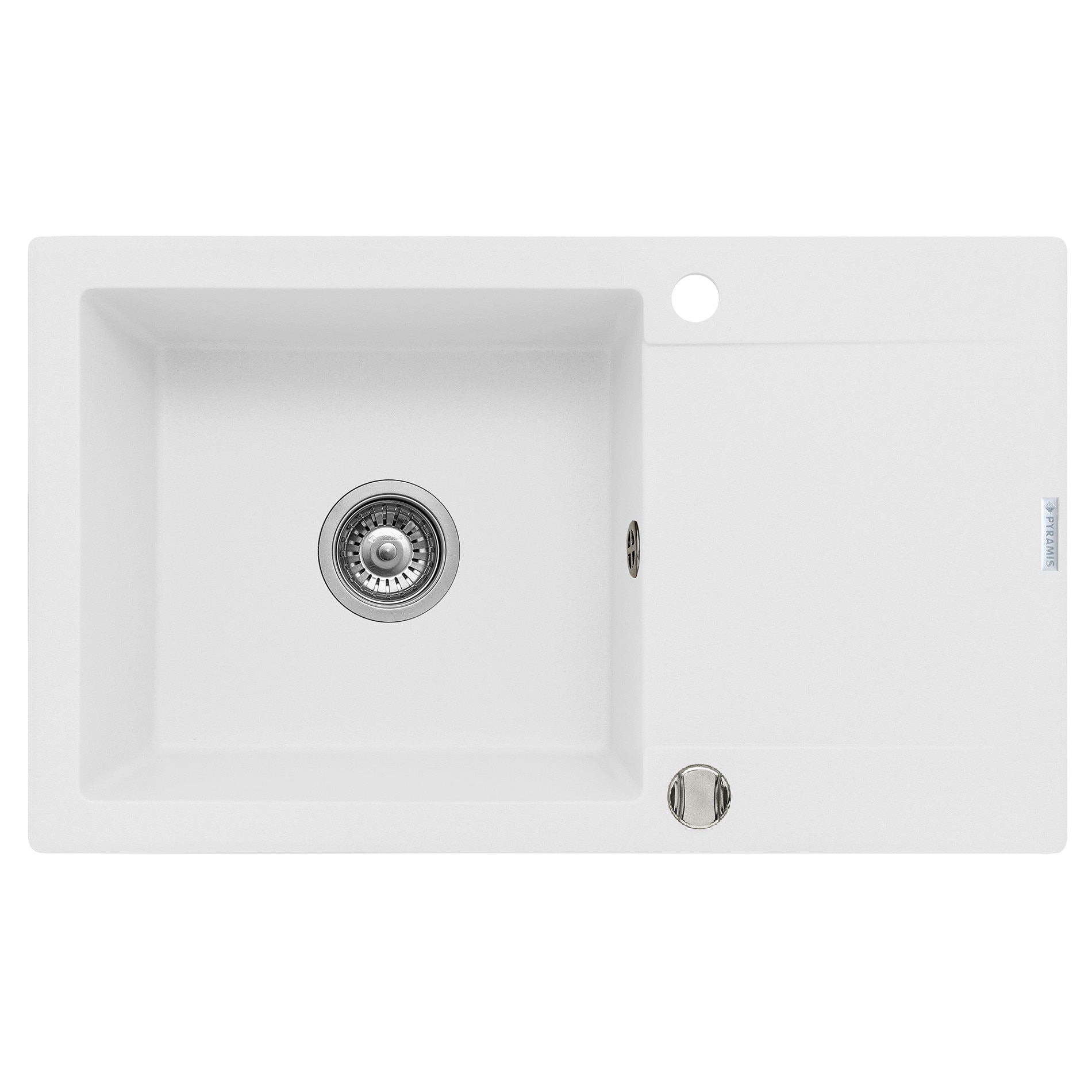 Chiuveta bucatarie Pyramis KORFU, 1 cuva si 1 picurator, 780x460mm, adancime 190mm, reversibila, Pyragranite alb
