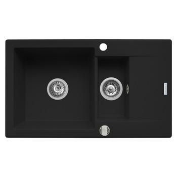 Chiuveta bucatarie Pyramis KORFU, 1 1/2 cuve si 1 picurator, 780x460mm, adancime 185/105mm, reversibila, Pyragranite carbon Chiuveta bucatarie Pyramis KORFU, 1 1/2 cuve si 1 picurator, 780x460mm, adancime 185/105mm, reversibila, Pyragranite carbon