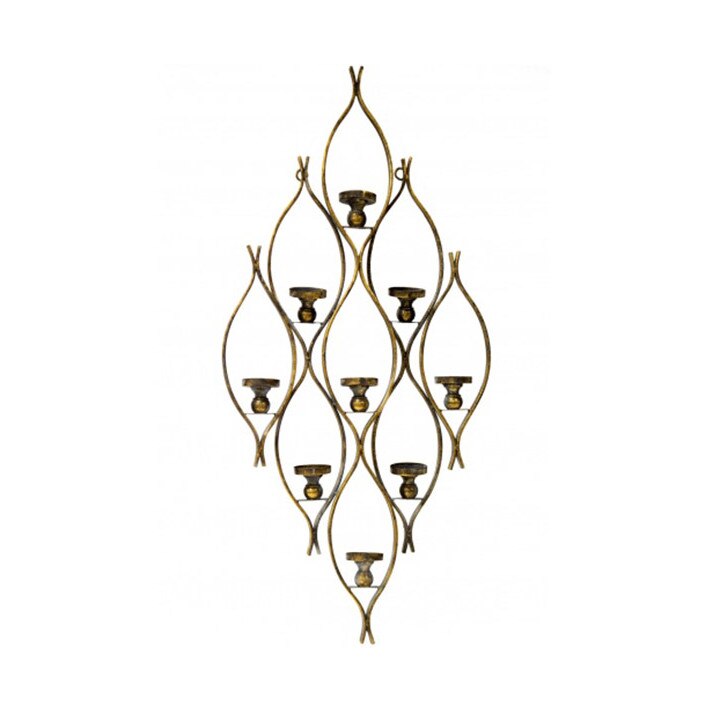Suport de perete, pentru 9 lumanari, metalic, auriu, dimensiune 92x43 cm