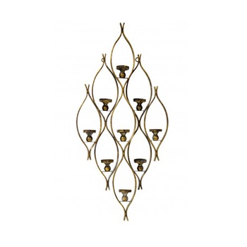 Suport de perete, pentru 9 lumanari, metalic, auriu, dimensiune 92x43 cm Suport de perete, pentru 9 lumanari, metalic, auriu, dimensiune 92x43 cm