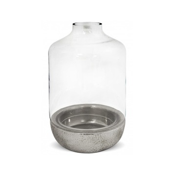 Suport de lumanare sticla, cu baza ceramica, silver, inaltime 35 cm Suport de lumanare sticla, cu baza ceramica, silver, inaltime 35 cm