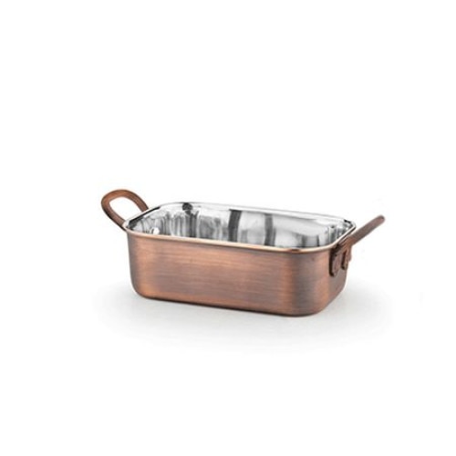 Tava cuptor servire dreptunghiulara RAKI ANTIQUE inox cu strat cupru 12,5x8,5x3,75cm 300ml