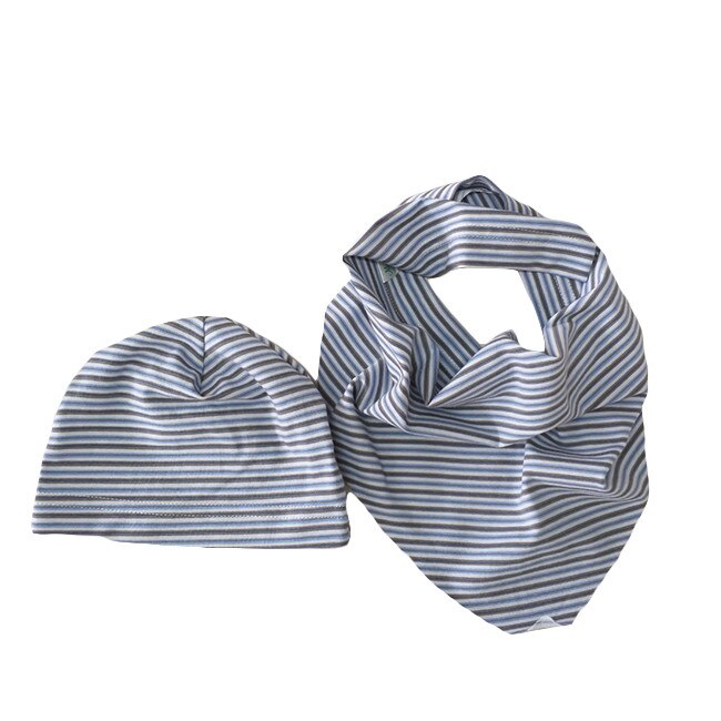 Set Mic Pitic SET6 fes cu esarfa dungi bleu+gri, Bleu / Gri / Alb