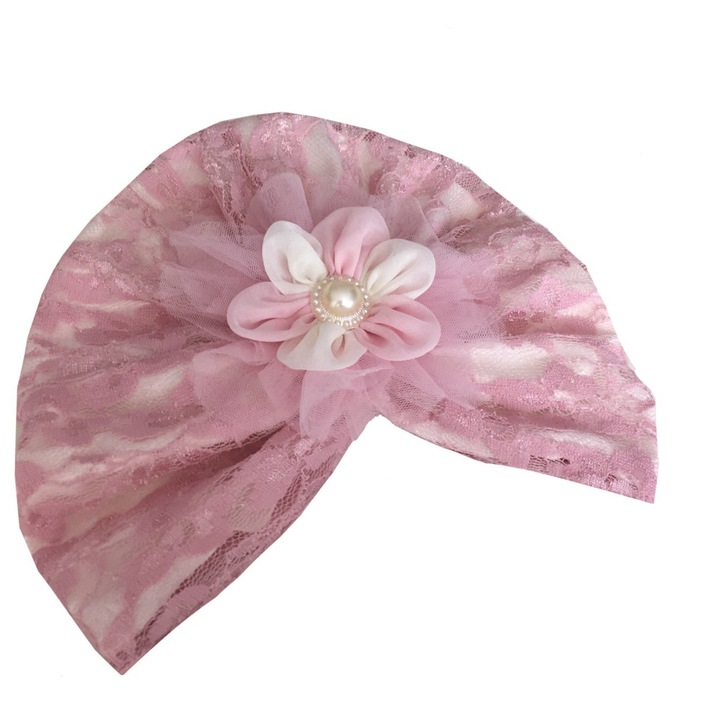 Turban dantela roz botez ocazie, Roz