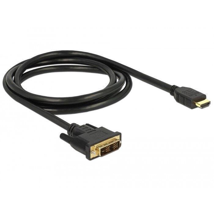 Cablu de date cu mufe aurite , Delock , DVI 18+1 tata > HDMI A tata, 5 m, negru