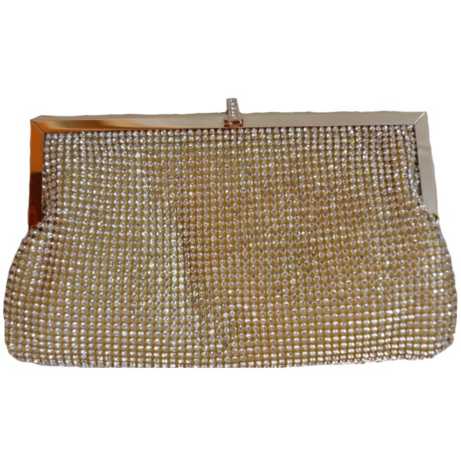 Poseta fashion, cu strasuri aplicate, model elegant tip plic,D&J Exclussive, auriu