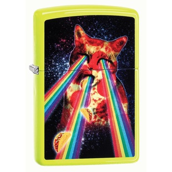 Bricheta Zippo 29614 Pizza Cat Rainbow Neon Yellow Bricheta Zippo 29614 Pizza Cat Rainbow Neon Yellow