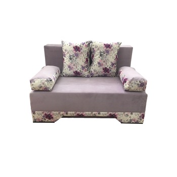 Canapea extensibila Nico, MobAmbient, Lila cu flori, material textil, extensie din plasa de arcuri tip relaxa, cu lada de depozitare, 2 perne si 2 cotiere incluse, 155x190 cm Canapea extensibila Nico, MobAmbient, Lila cu flori, material textil, extensie din plasa de arcuri tip relaxa, cu lada de depozitare, 2 perne si 2 cotiere incluse, 155x190 cm