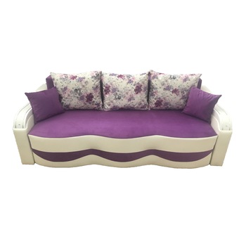 Canapea extensibila Milano, MobAmbient, Mov deschis, material textil si piele ecologica, extensie din plasa de arcuri tip relaxa, cu lada de depozitare, 3 perne mari si 2 perne mici incluse, 230 x200 cm Canapea extensibila Milano, MobAmbient, Mov deschis, material textil si piele ecologica, extensie din plasa de arcuri tip relaxa, cu lada de depozitare, 3 perne mari si 2 perne mici incluse, 230 x200 cm