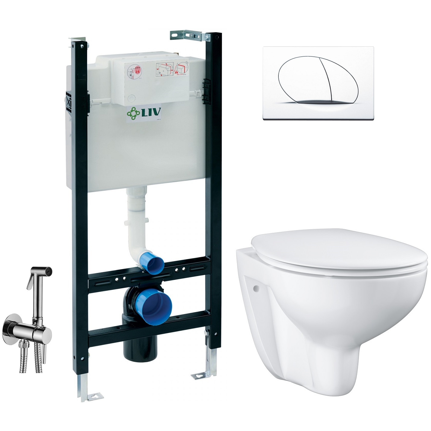 ALL IN ONE Incastrat - LIV + Grohe Bau Ceramic Rimless + Paffoni - Cu dus Igienic - Gata de montaj - Vas wc Suspendat Grohe Bau Ceramic Rimless + Capac softclose + Rezervor LIV