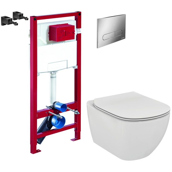 ALL IN ONE Incastrat - Schell + Ideal Standard Tesi Aquablade - Gata de montaj - Vas wc Suspendat Ideal Standard Tesi Aquablade + Capac softclose + Rezervor Schell + Suport hartie ROMTATAY