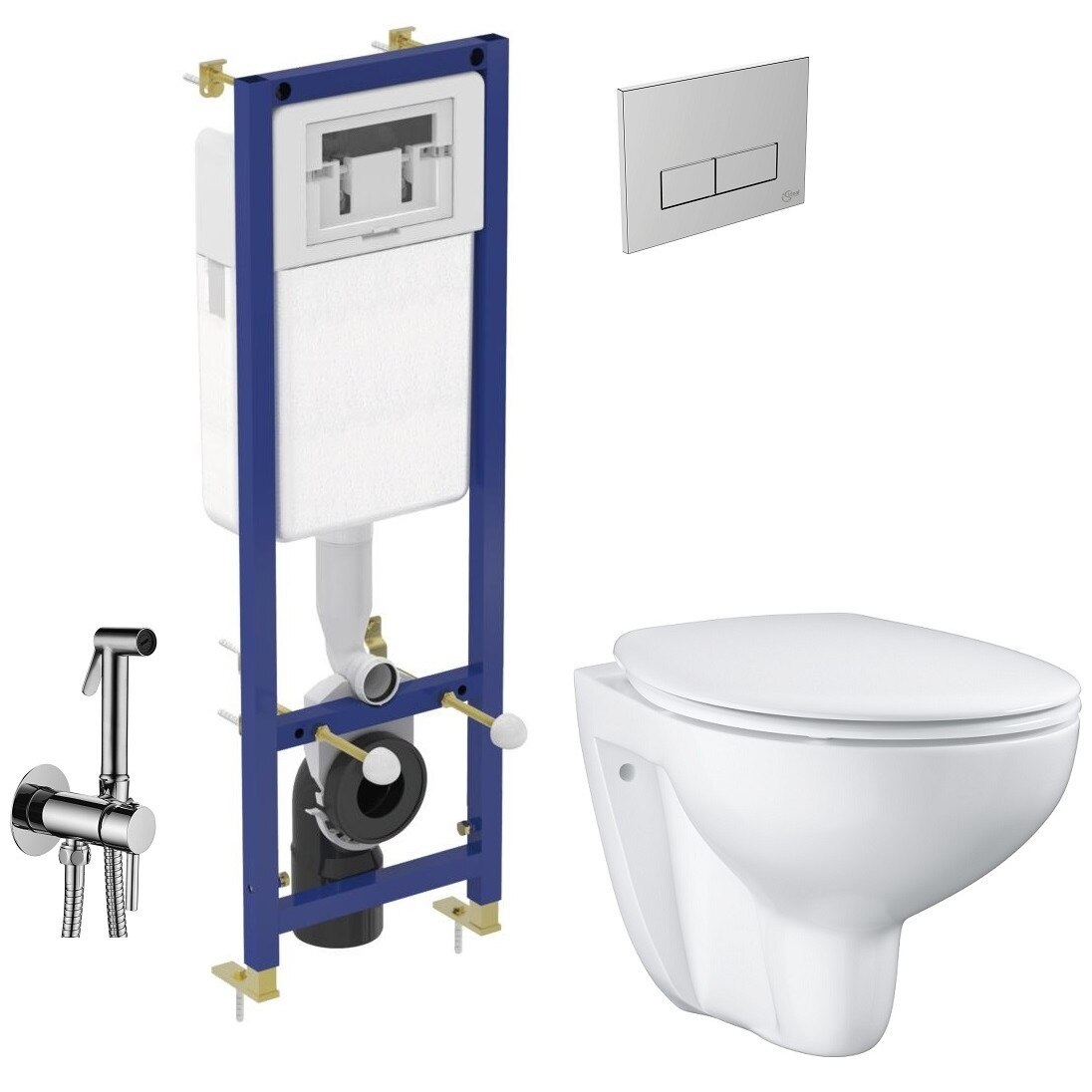 ALL IN ONE Incastrat - Ideal Standard + Grohe Bau Ceramic Rimless + Paffoni - Cu dus Igienic - Gata de montaj - Vas wc Suspendat Grohe Bau Ceramic Rimless + Capac softclose + Rezervor Ideal Standard