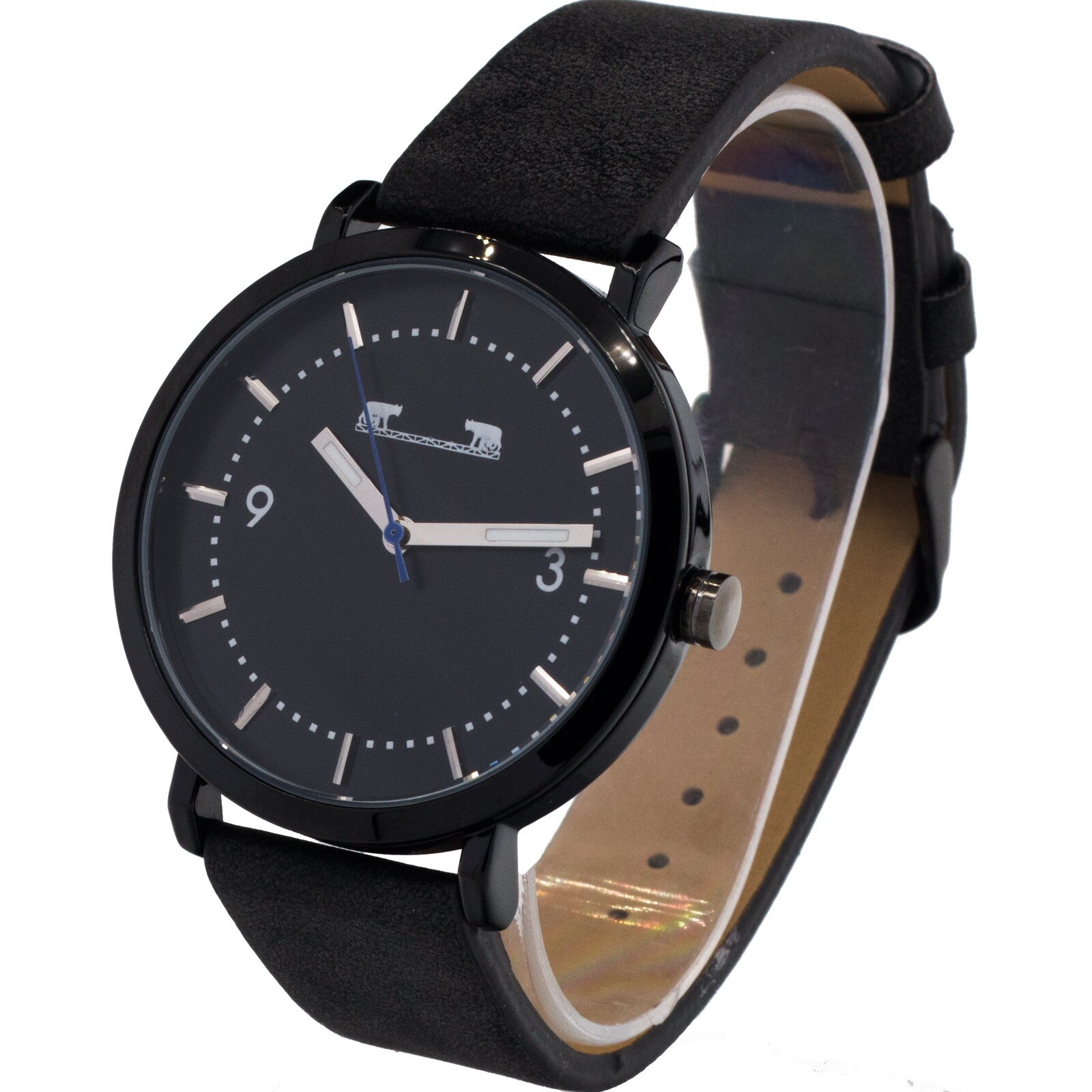 Ceas unisex cu curea piele ecologica neagra, Matteo Ferari, cutie si bratara, culoare negru, cadran negru, cu indicatori albi, Otel inoxidabil