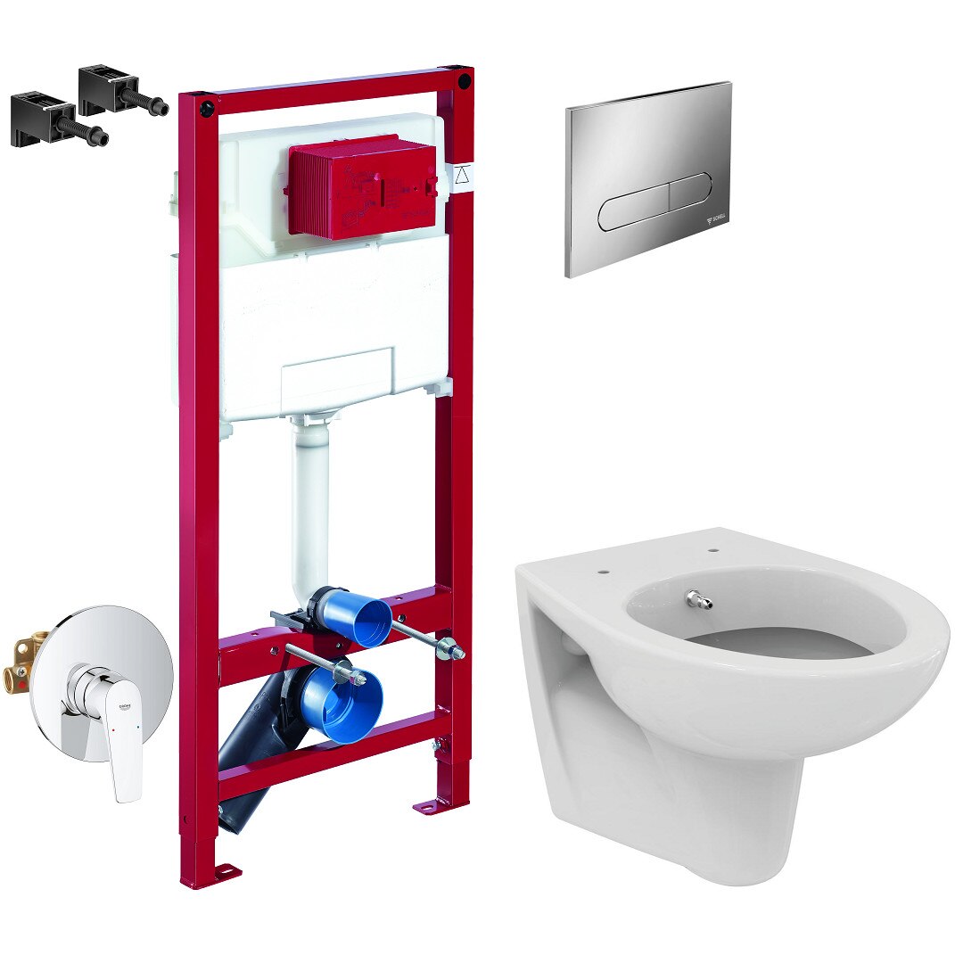 ALL IN ONE Incastrat - Schell + Grohe + Ideal Standard Eurovit - Cu functie bideu - Gata de montaj - Vas wc Suspendat Ideal Standard Eurovit cu functie de bideu + Capac softclose + Rezervor Schell + Baterie incastrata Grohe