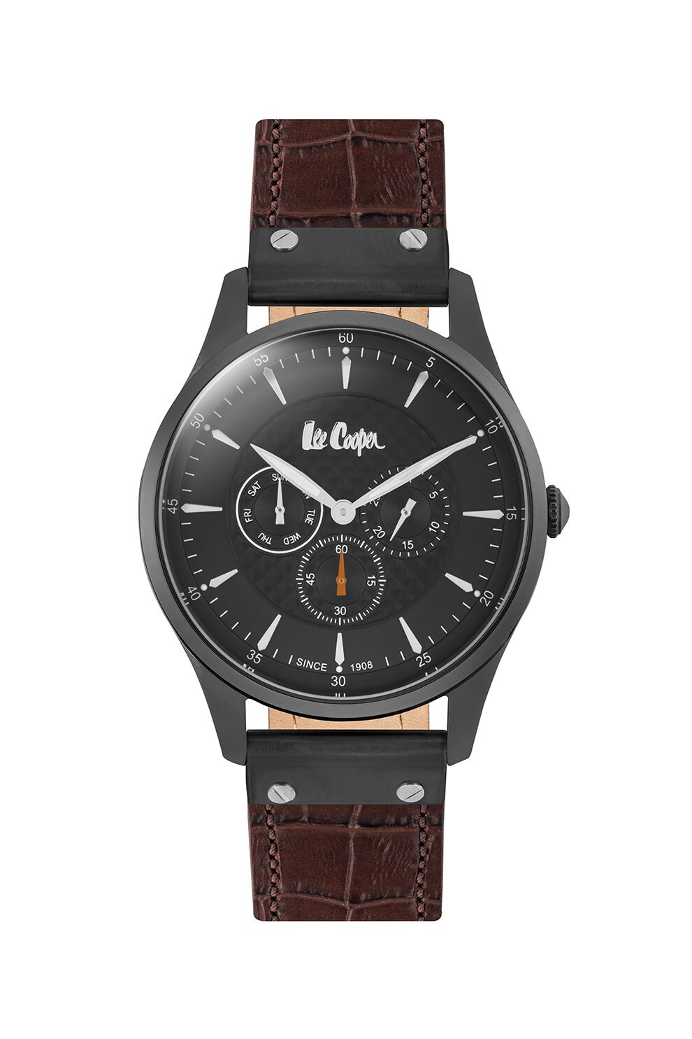Lee Cooper, Ceas cu functii multiple si curea de piele, Negru/Maro