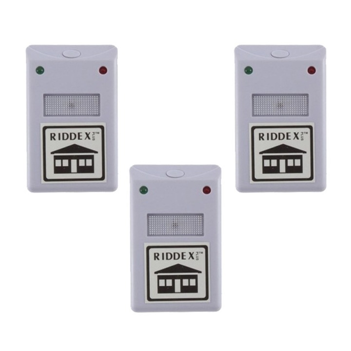 Set 3 aparate cu ultrasunete si unde electromagnetice impotriva rozatoarelor si insectelor plus breloc chei+Cadou Casti in-ear tip Earpods cu Microfon si Telecomanda pentru Iphone, Ipad, Ipod, Android