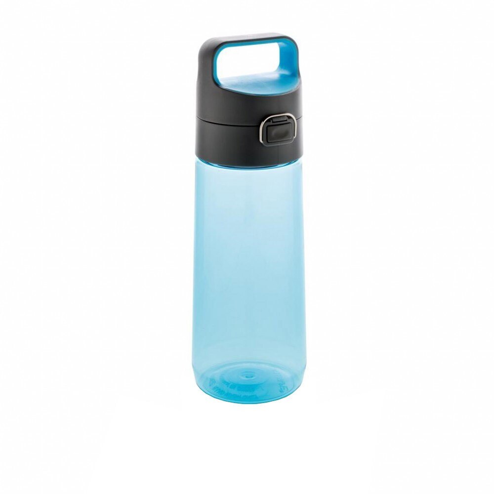 Sticla de apa 600 ml, cu maner, fara scurgeri, XD by AleXer, HE, tritan, pp, albastru, breloc inclus din piele ecologica