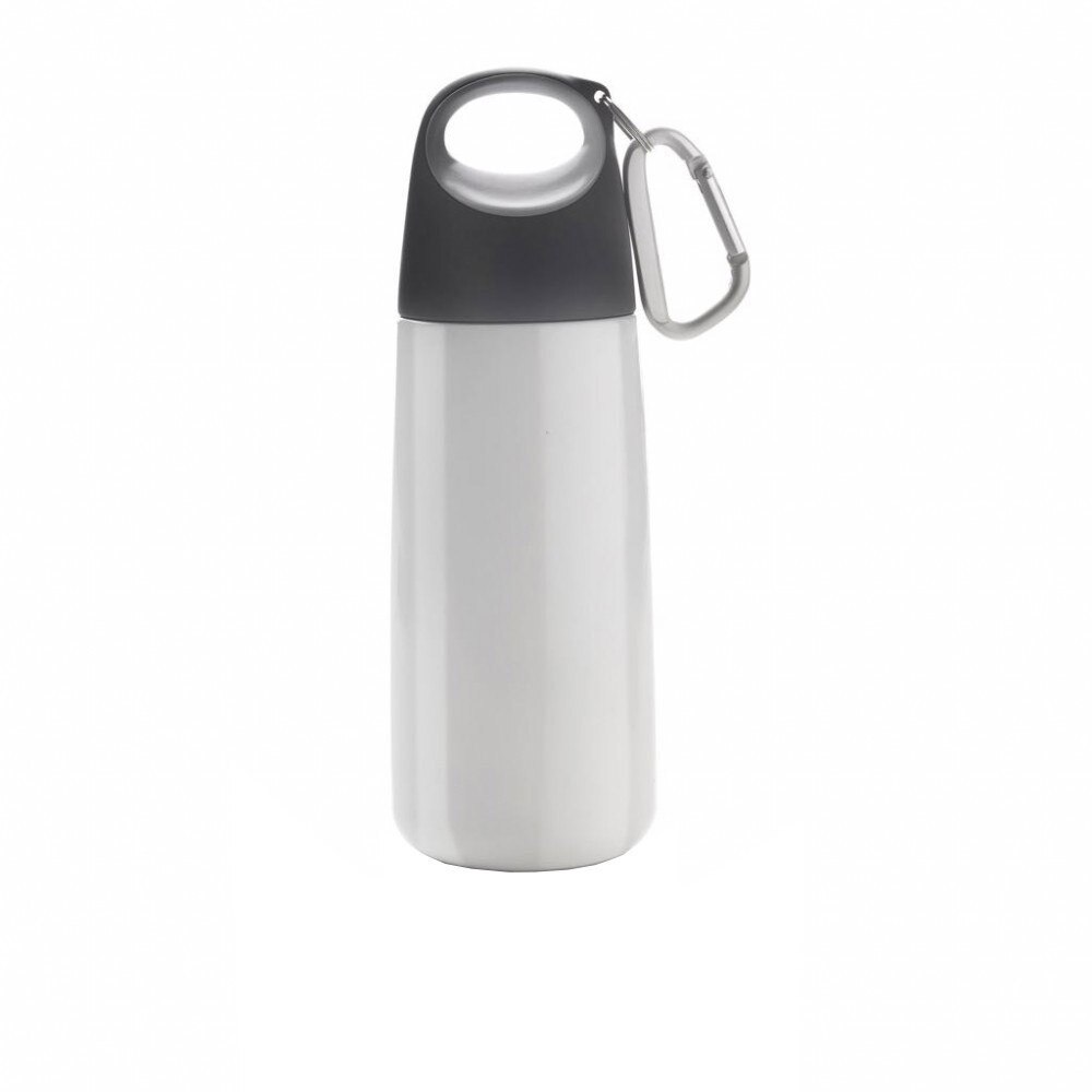 Sticla de apa 350 ml cu maner si carabina, XD by AleXer, BP, otel inoxidabil, pp, alb, breloc inclus din piele ecologica
