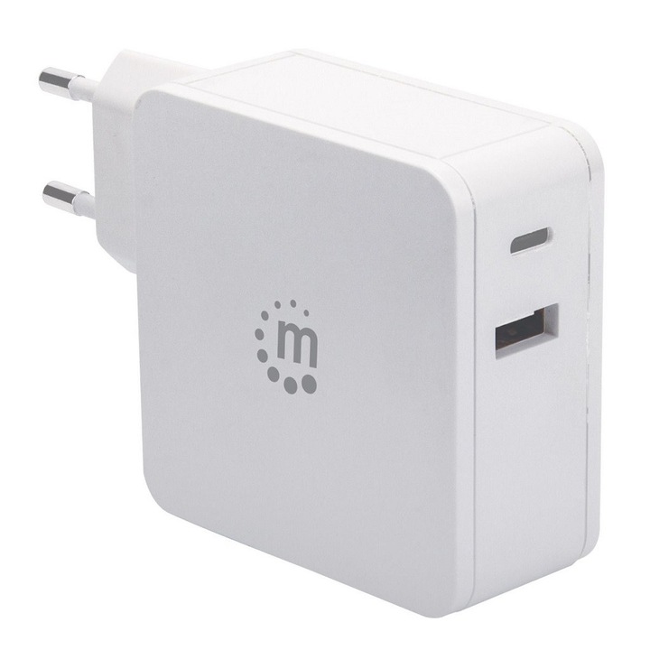 Manhattan Töltő Power Delivery 3.0 USB-C 45W (5-20V) USB-töltő USB-A 5V 2.4A