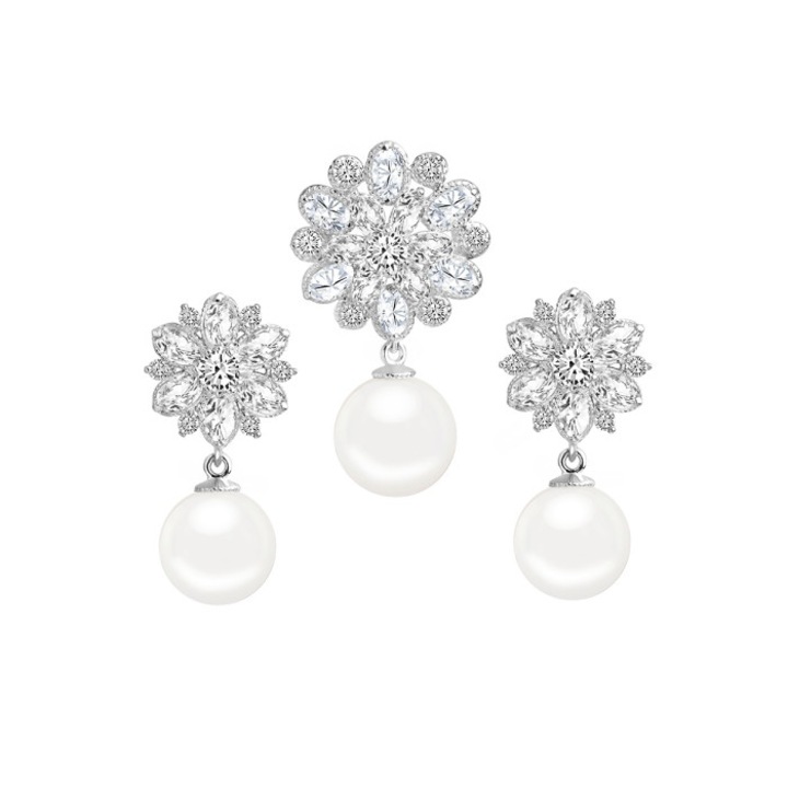 Ezüst ékszer készlet, gyöngy kristályokkal