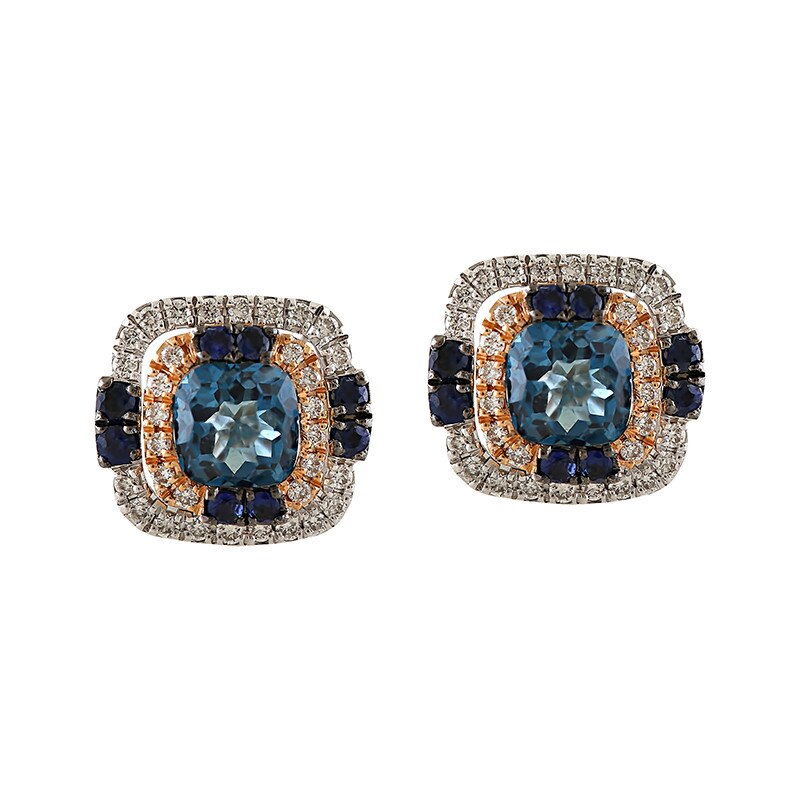 Cercei Deruvo Aur 18k Diamante, Safire, Topaz Albastru E4120LBTLS-WR