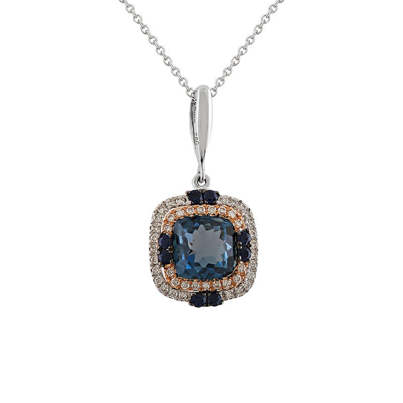 Pandantiv cu Lant Deruvo Aur 18k Diamante, Safire, Topaz Albastru, Ajustabil 40-45 P360845LBTLS-WR