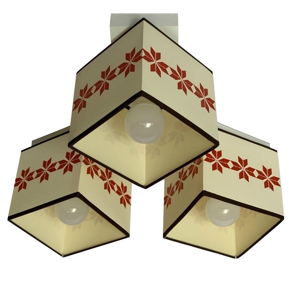 Plafoniera Motiv Traditional, Lemn Alb, Lustre Personalizate, Abajur Crem PVC, Cojom, putere 3x60W