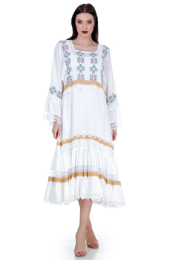 Rochie alba vascoza cu broderie Liza Panait RM-14E
