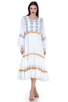 Rochie alba vascoza cu broderie Liza Panait RM-14E Rochie alba vascoza cu broderie Liza Panait RM-14E