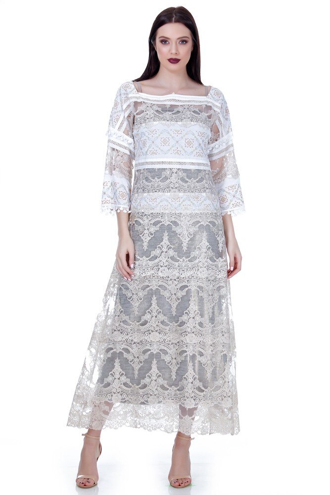 Rochie dantela bej/auriu Liza Panait RM-16E