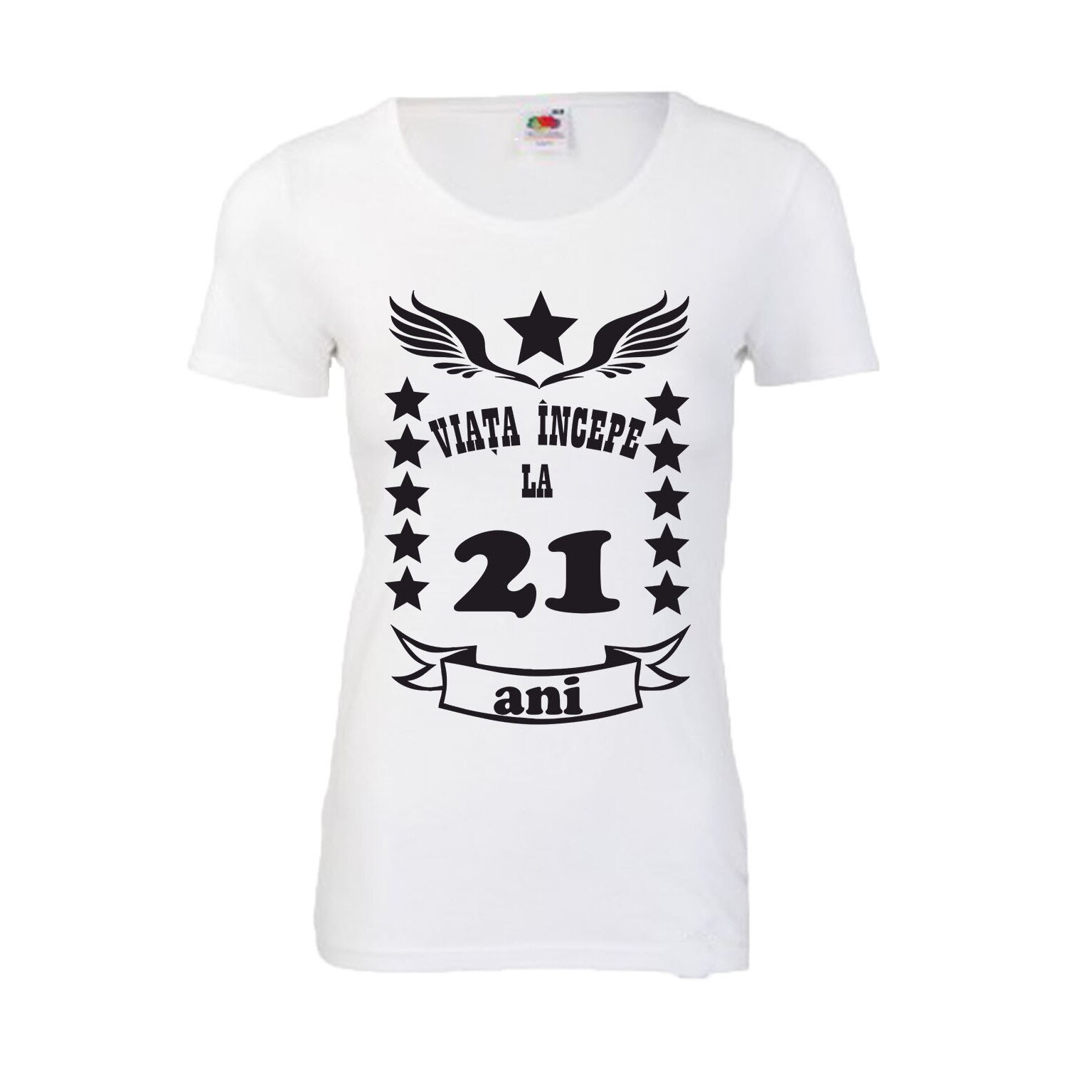 Tricou dama personalizat Fruit of the loom, alb, Viata incepe la 21 ani 2XL