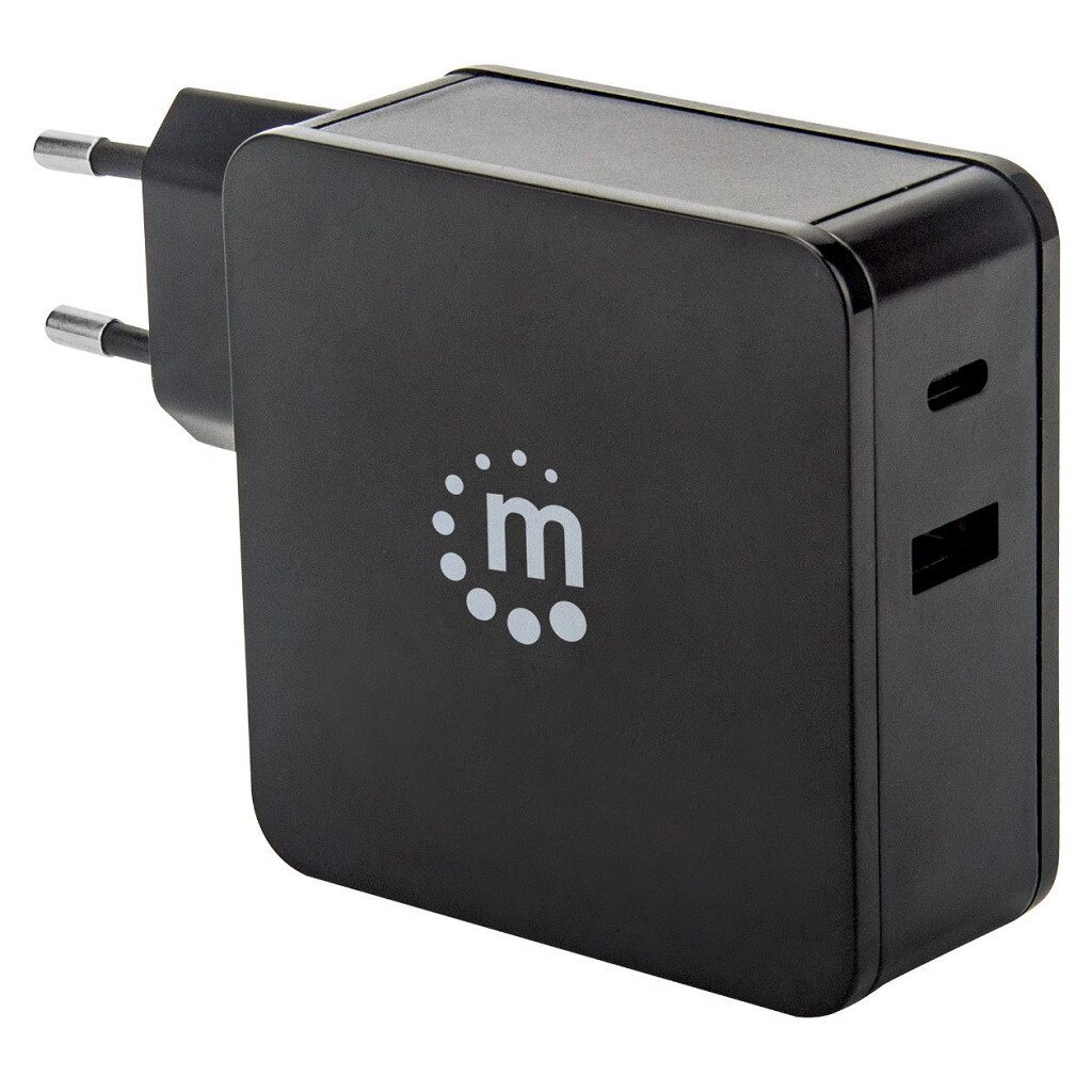 Incarcator de retea Manhattan, USB-C 3.0, 60W (5-20V), USB-A 5V 2.4A, Negru