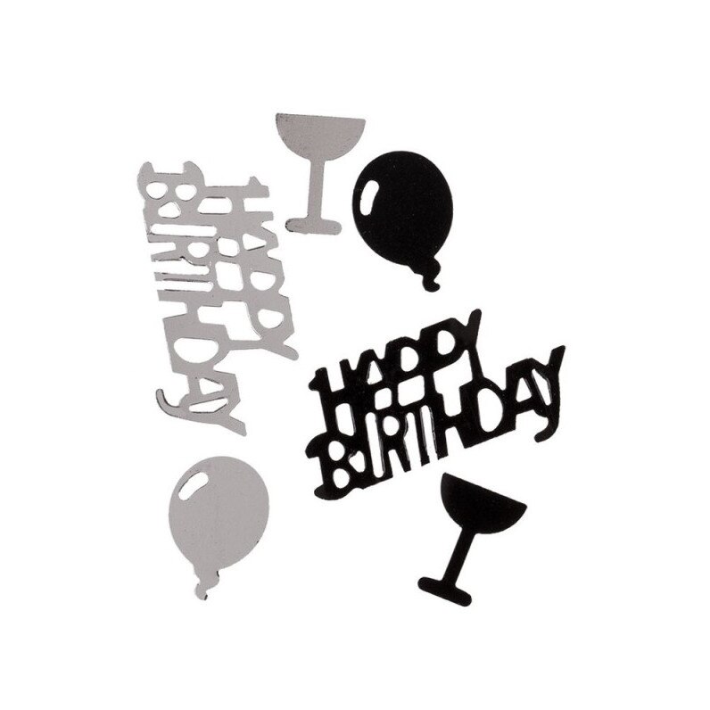 Confeti negru/argintiu Happy Birthday - 3 sortimente/set, 28 g, Radar 181046