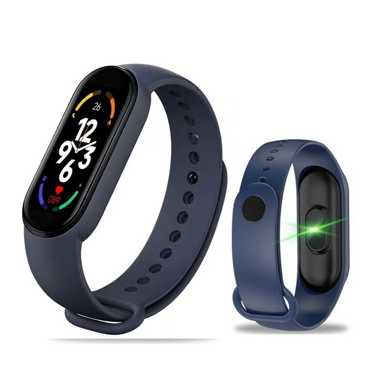 Bratara Fitness, 1Tech M7, LED, Multiple functii, Cu 3 bratari interschimbabile, Negru