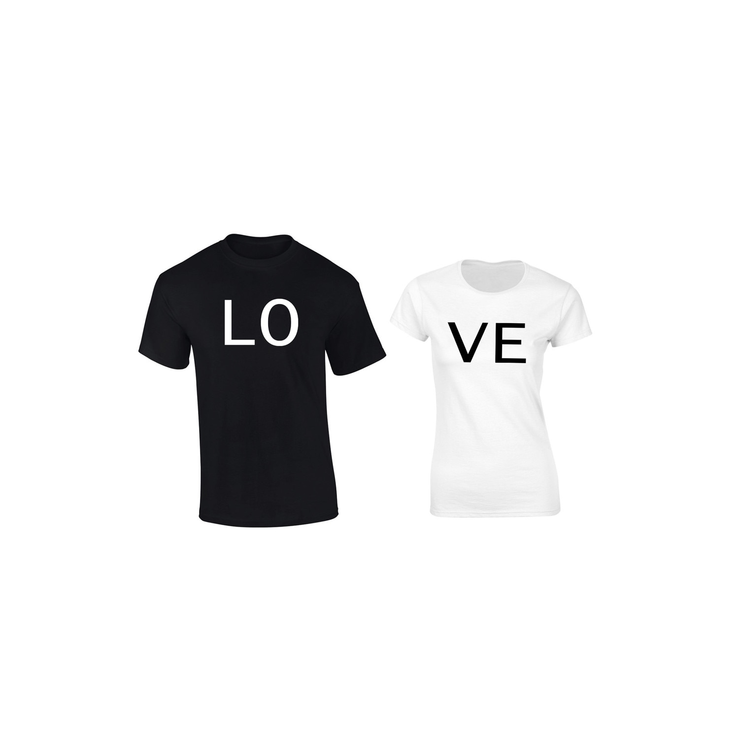 Set de 2 tricouri pentru cuplu negru/alb LO VE, marimea L